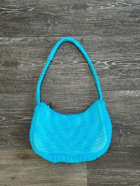 Vintage Claire’s Y2K Crochet Baguette Bag Teal Blue Boho Cottagecore Aesthetic